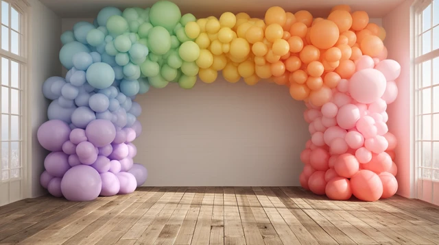 Rainbow Balloon Arch Photo Zone Birthday Party