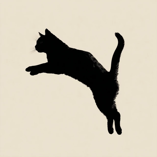 Jumping Cat Silhouette Dynamic Black Shape