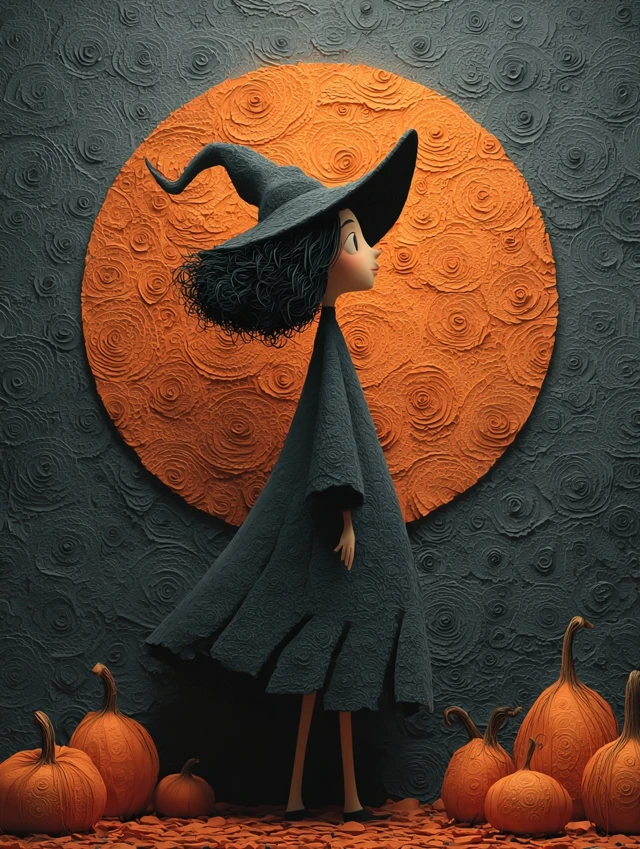 Halloween Witch and Pumpkins Cinematic Poster