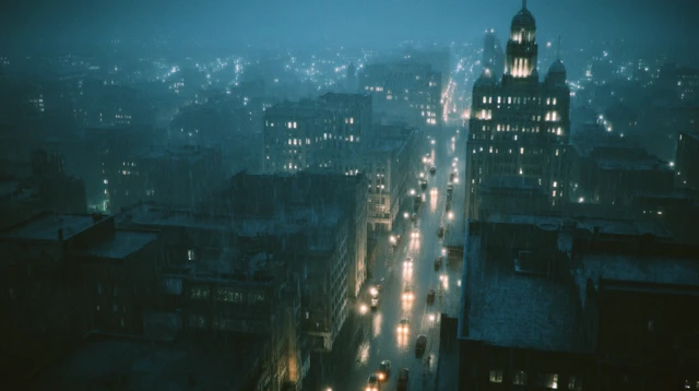 1950s Noir Cityscape Vintage Film Still