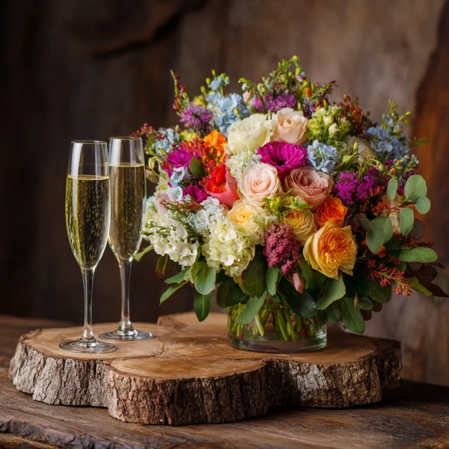 Mothers Day Bouquet Champagne Toast