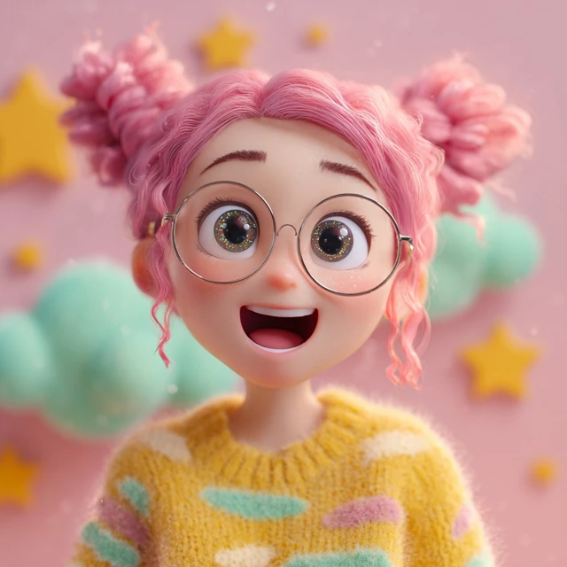Cute Cartoon Avatar Pastel Colors 3D Render Kawaii