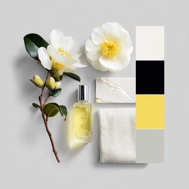 White Camellia Oil Fashion Moodboard Skincare Brand