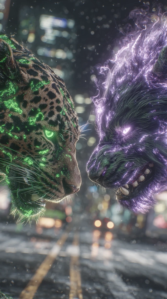 Jaguar vs Wolf Futuristic Showdown