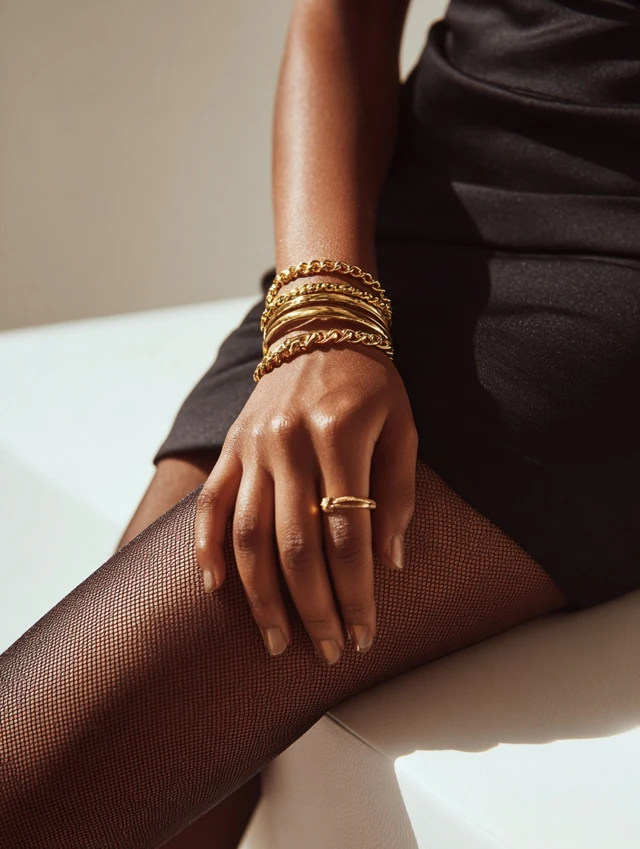African American Model Hand with Gold Jewelry