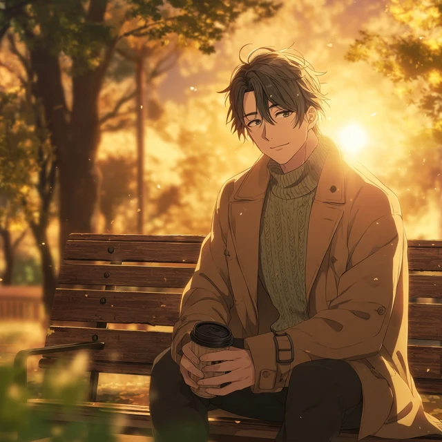 Anime Man in Park Golden Hour