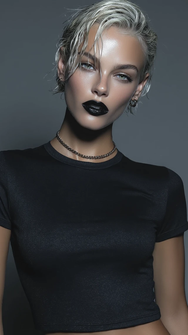 Edgy Dior Fashion Model with Black Lip Gloss
