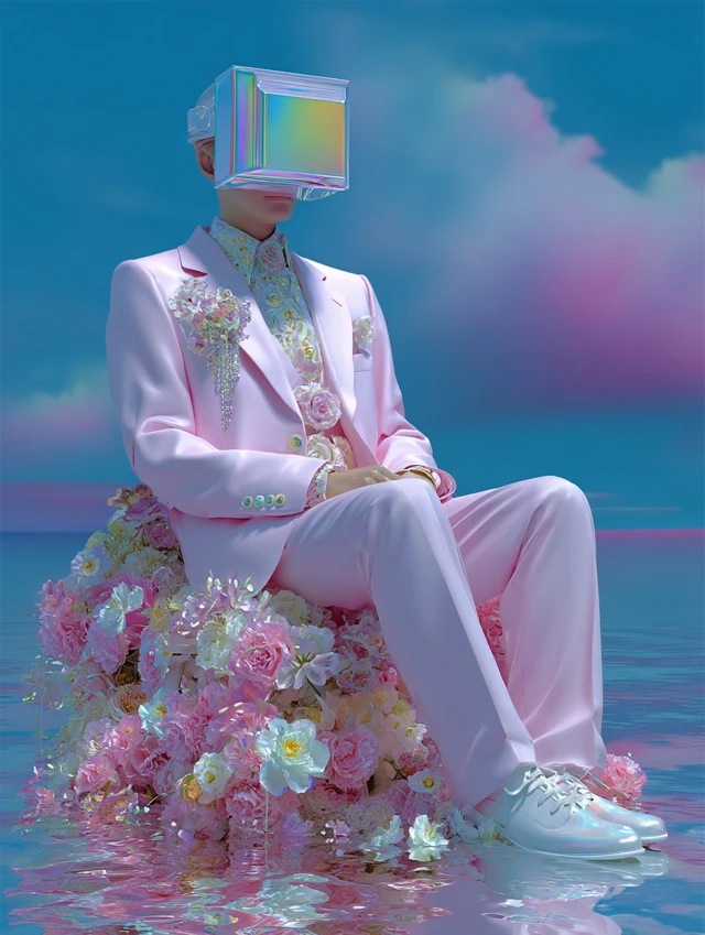 Surreal Floral Portrait Golden Details