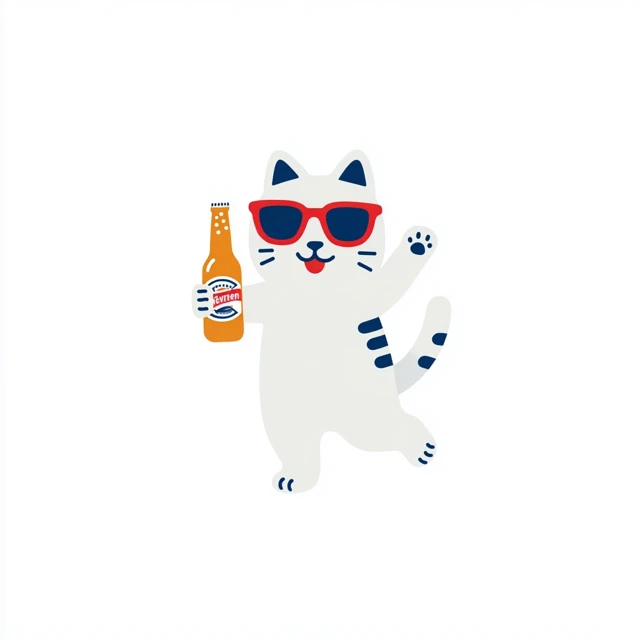 Surfing Cat with Beer Logo Icon