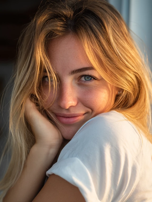 Blonde Girl Smiling in Summer Morning Light