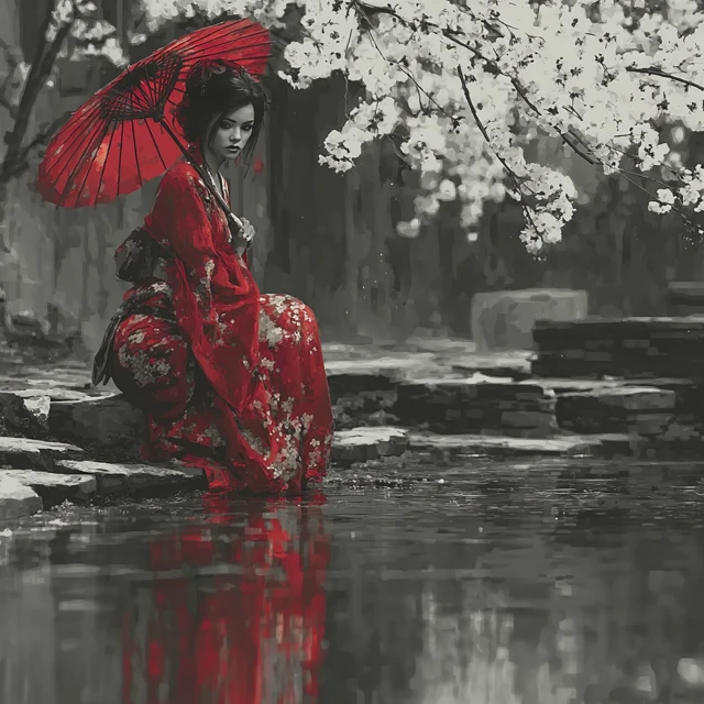 Geisha in a Creek Luis Royo Style