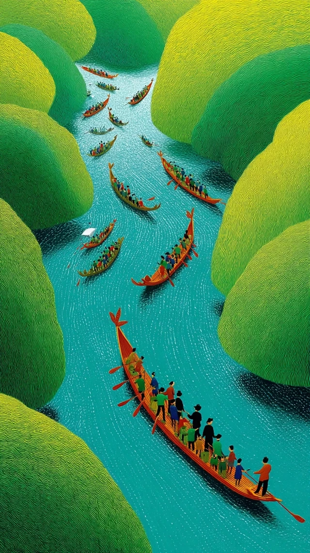 Chinese Dragon Boat Race Green Illustration