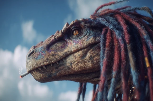 Cool T Rex with Dreadlocks on the Beach