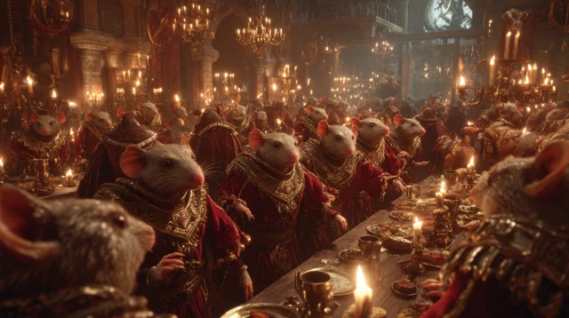 Medieval Rat Banquet Hall Dark Fantasy Scene