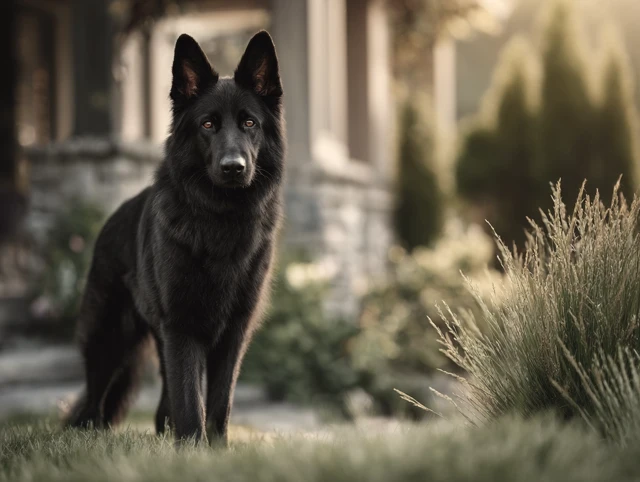 Black German Shepherd Dog Guarding the Yard
