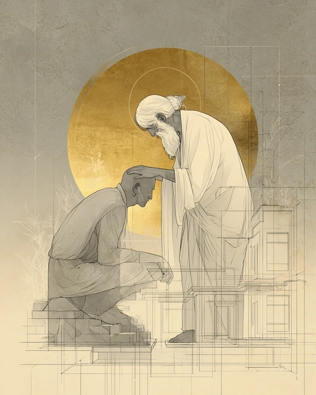 Guru and Disciple Architectural Line Art Illustration