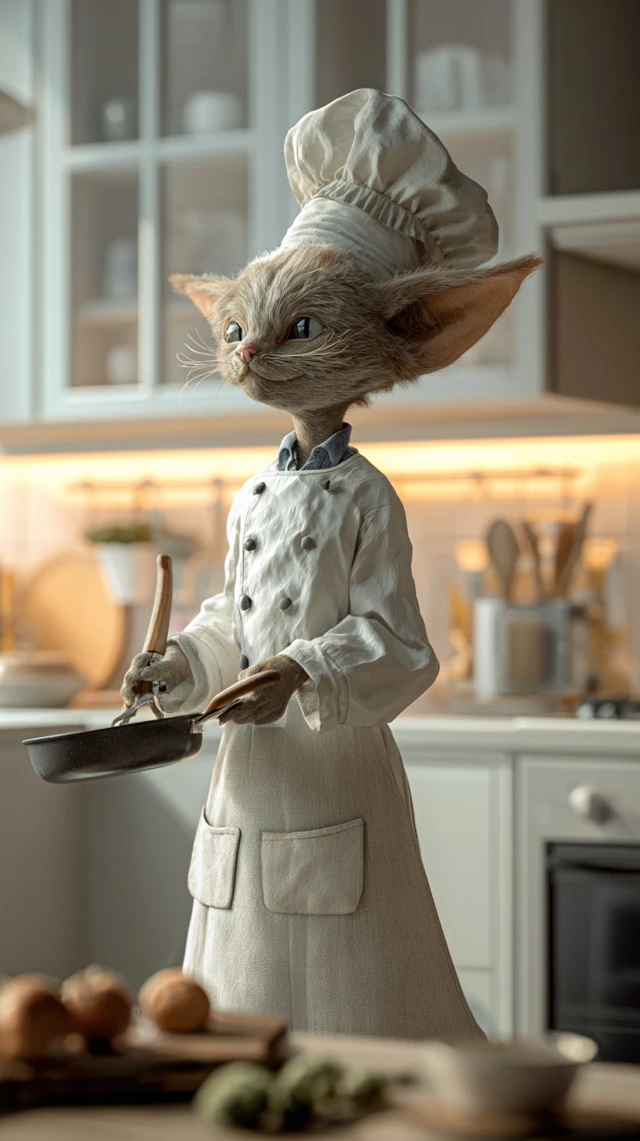 Cat Chef in a Cozy Kitchen Illustration