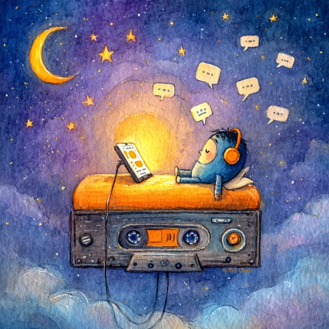 Dreamy Night Sky and Floating Bed Illustration