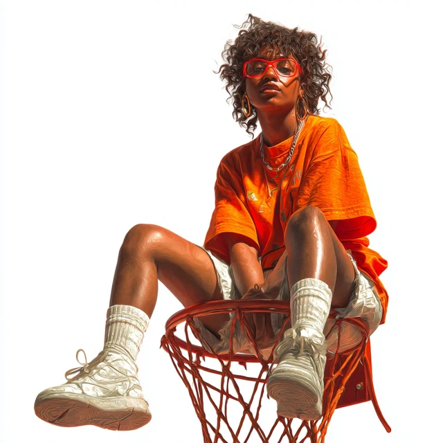 Black Woman on Basketball Hoop Portrait