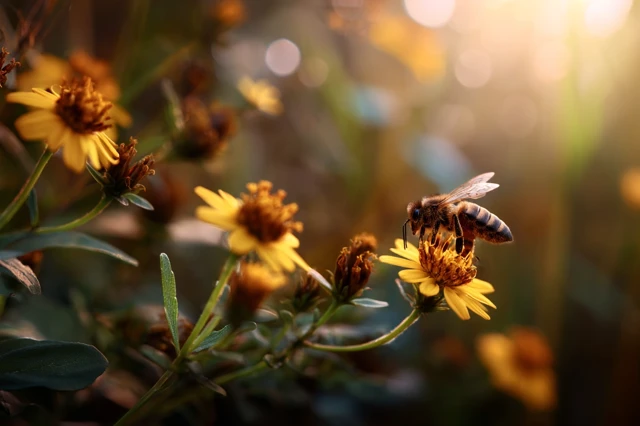 Sunlit Meadow Bees and Flowers Nature Photography