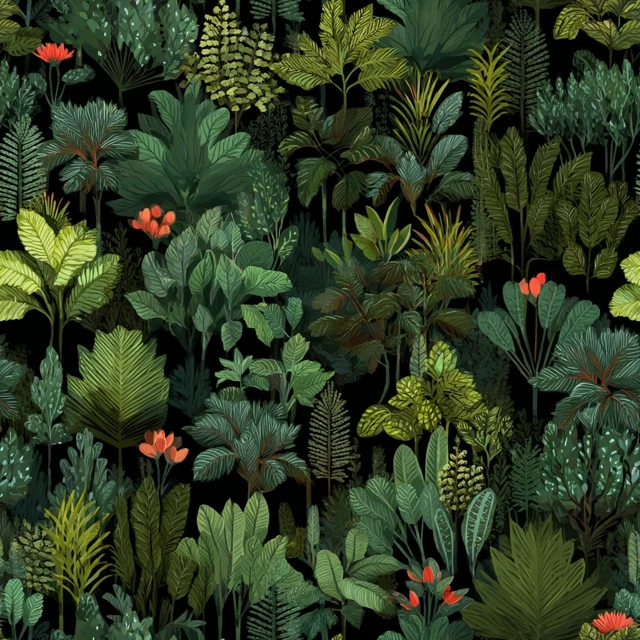 Jungle Wallpaper Pattern Green and Black