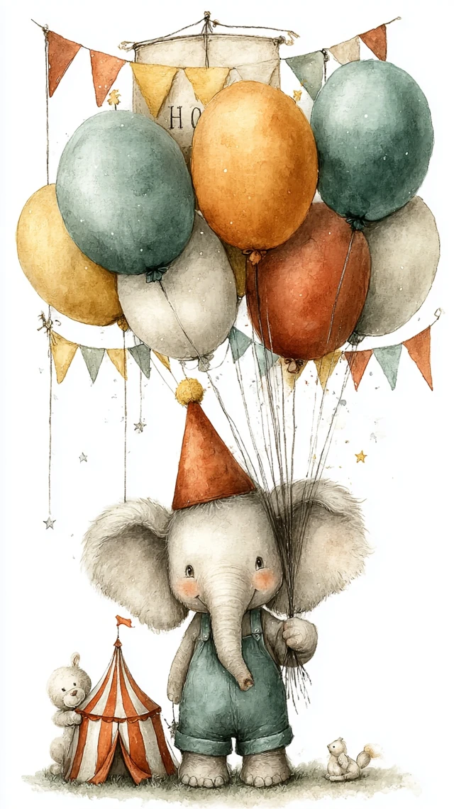 Cute Elephant Party Illustration Childrens Book