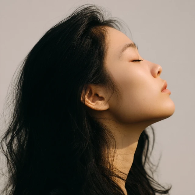 Asian Woman Portrait with Eyes Closed