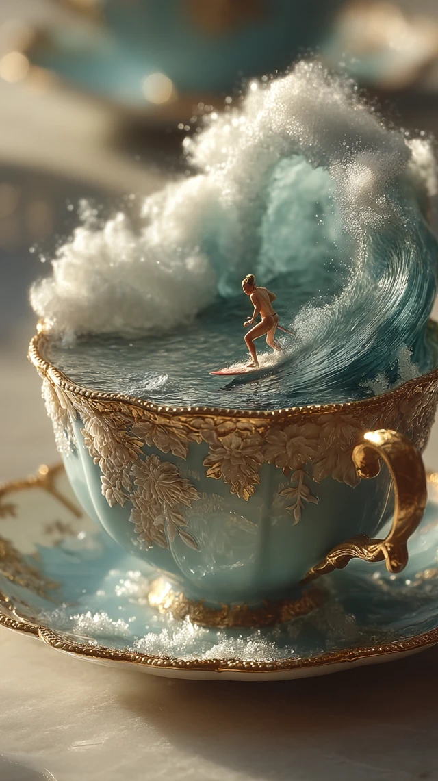 Surfing Storm in a Teacup: Surreal Art