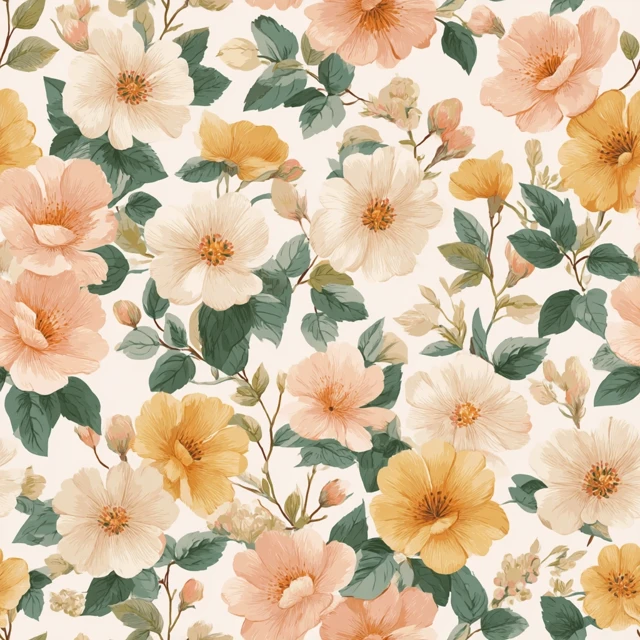 Retro Floral Seamless Pattern Pastel Flowers Illustration