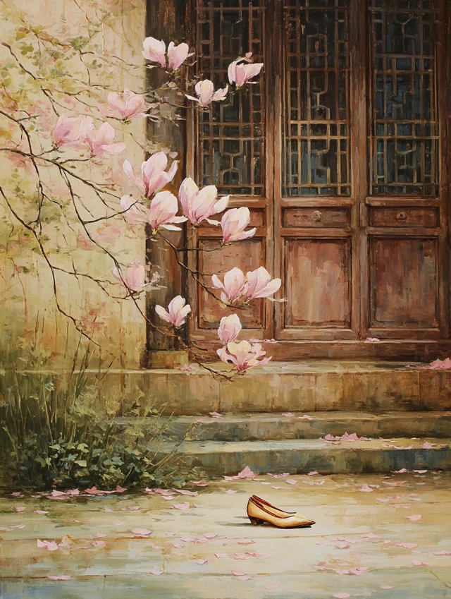 Magnolia Blossoms in Ming Style Oil Painting
