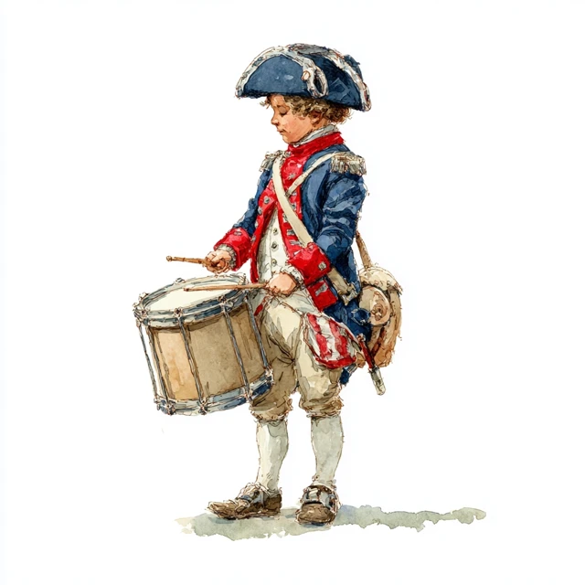 Revolutionary War Drummer Boy Watercolor Illustration