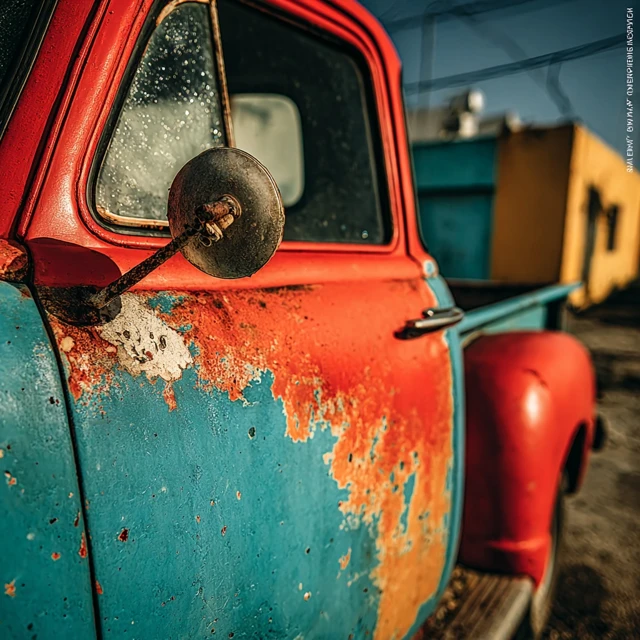 Sun Faded Pickup Truck Door Detail