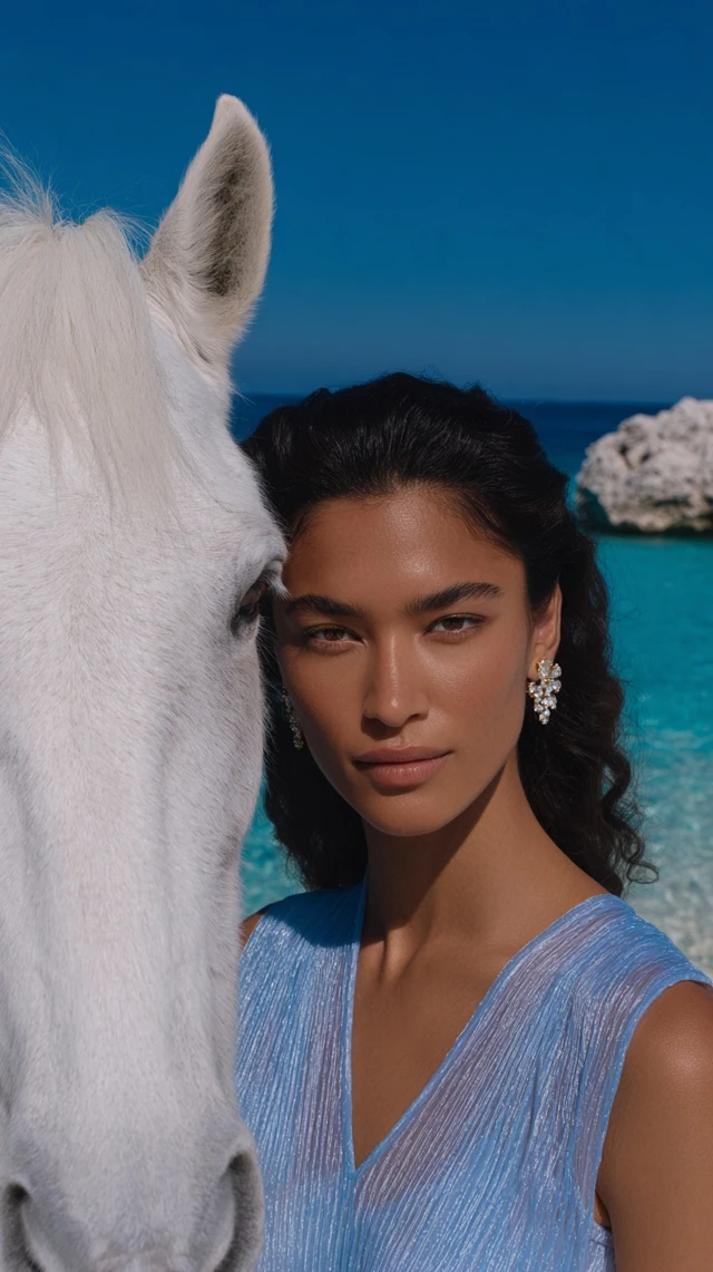 African American Model with Horse Beach Photo Vogue Italy