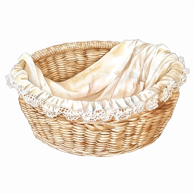 Wicker Basket with Lace Illustration Watercolor Style