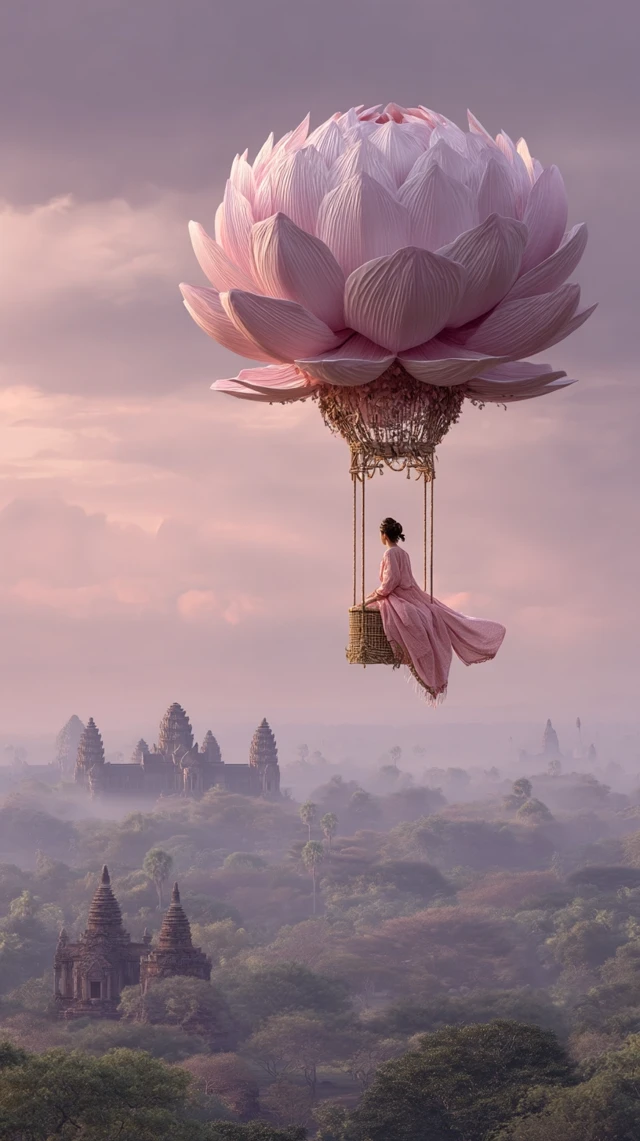 Angkor Wat Dreamscape: Lotus Balloon Over Cambodia
