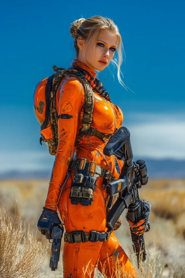 Female Soldier in Shiny Suit Desert Photography