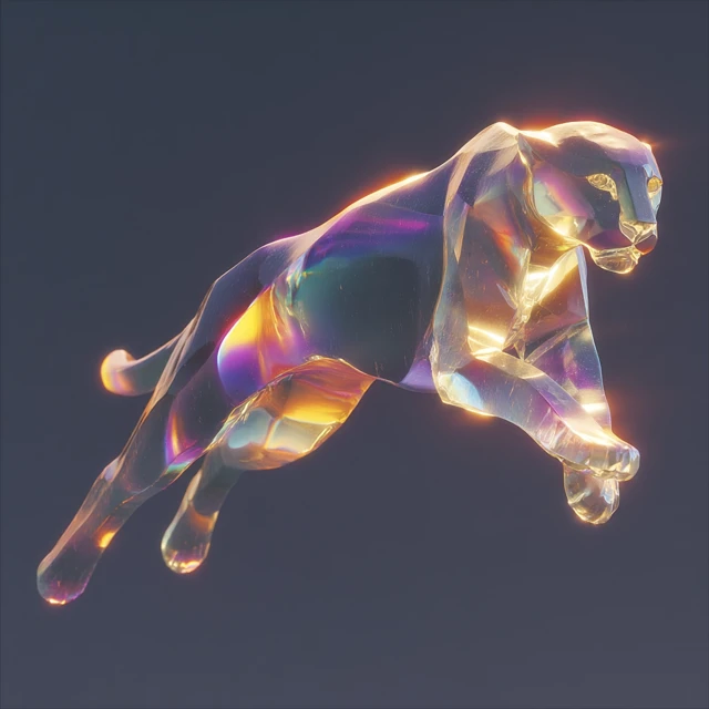 Crystal Cheetah Sculpture Jumping with Colorful Light