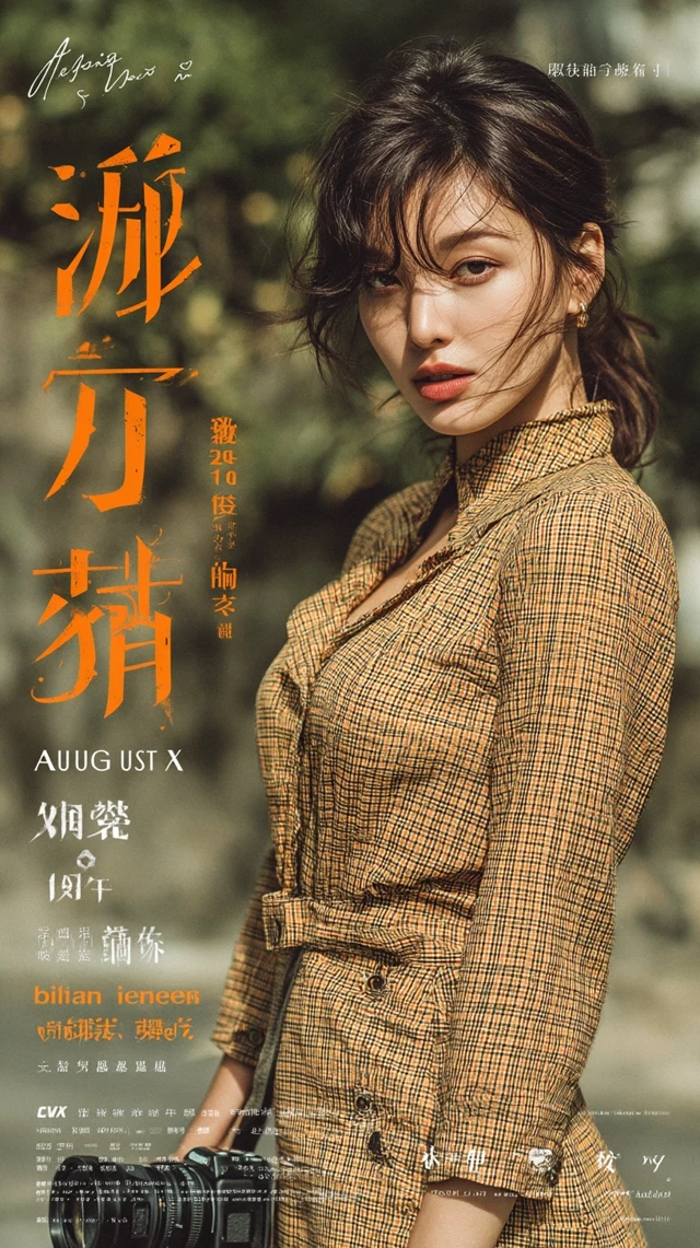 Vintage Poster Attractive Woman Camera Plaid Dress
