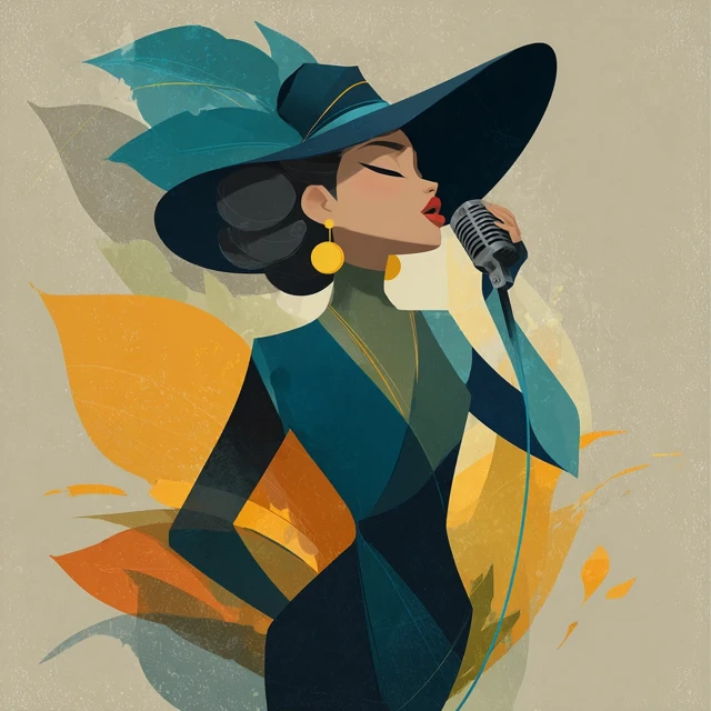 Female Jazz Singer Illustration Art Deco Style