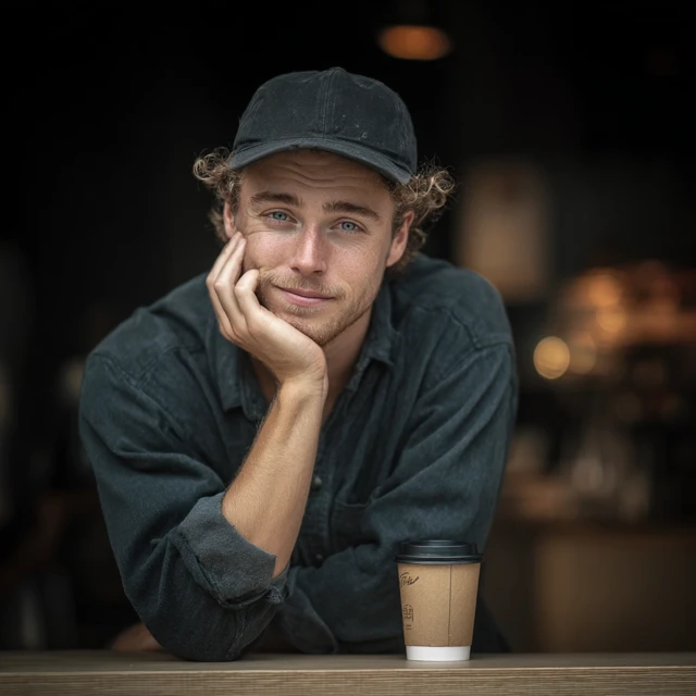 Thoughtful Barista Portrait with Coffee