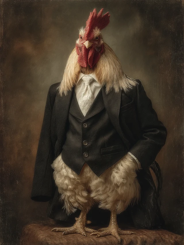 Regal Rooster Executive Portrait in a Suit