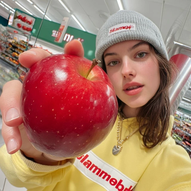 Young Woman Selfie with Apple Hip Hop Album Cover