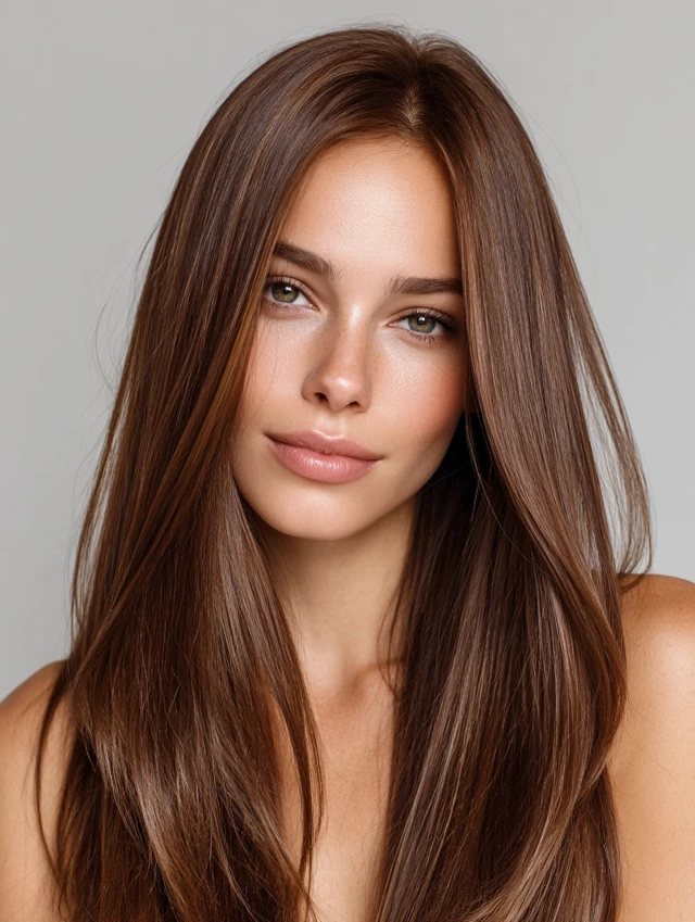 Woman Photo Model with Long Straight Shiny Hair