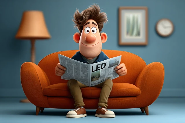Pixar Illustration Happy Man Reading Newspaper