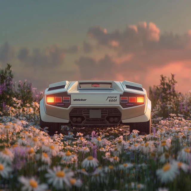 Lamborghini Countach in Daisy Field Dreamy Photo
