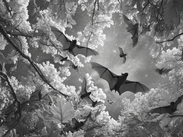 Bats Flying in Woodland Infrared Image