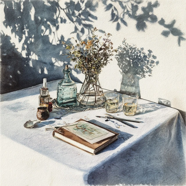 Watercolor Still Life Painting Apples Shadows