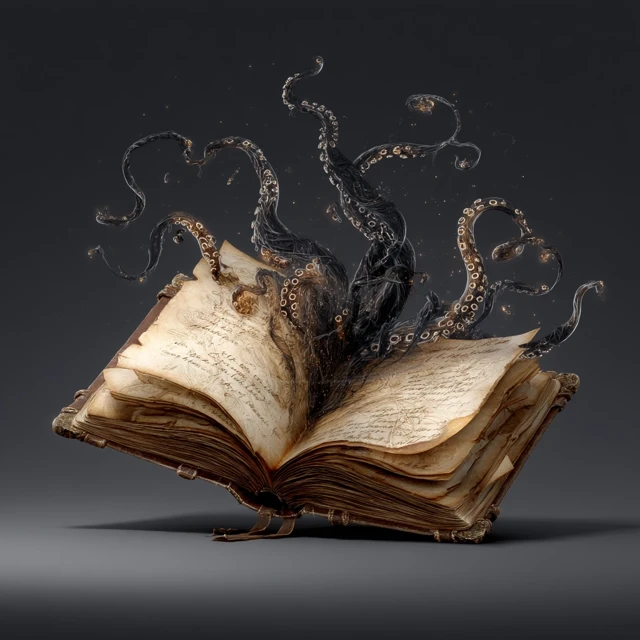 Floating Spellbook With Tentacles A Dark Fantasy Scene