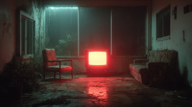 Haunting TV Screen in Darkness