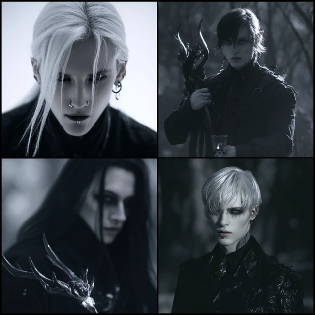 Gothic Man with White Hair and Piercings
